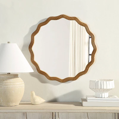 Holli Furniture Circle Wood Wall Mirror Natural Wood