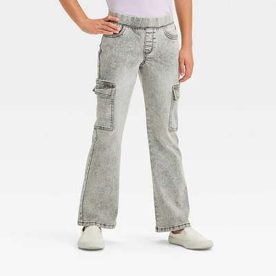 Girls Mid-Rise Pull-On Cargo Flare Jeans