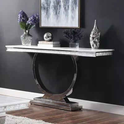 63 Zander Accent Table: Mirrored Silver Stainless Steel Base - Acme Furniture