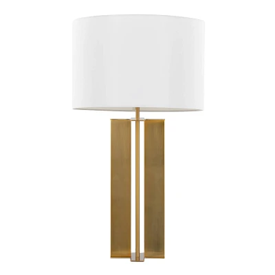 LumiSource Cosmo 28 Glam Table Lamp Antique Brass and White Linen