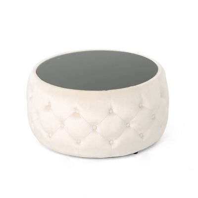 Christopher Knight Home Chana Glam Coffee Table Ottoman : Luxury Round, No Assembly Required