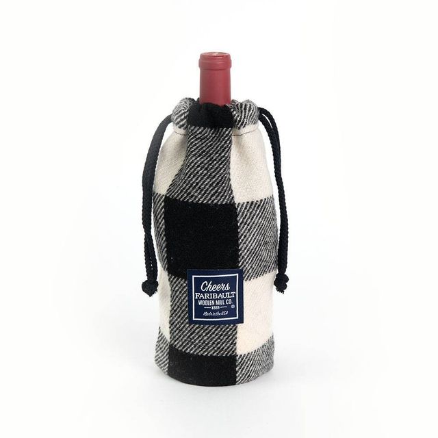 Wool Wine Bag White Buffalo Check - Faribault Woolen Mill