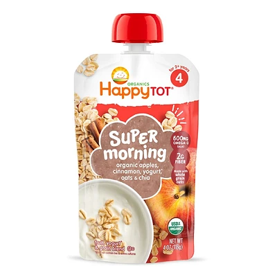 HappyTot Super Morning Organic Apples Cinnamon Yogurt & Oats with Superchia Baby Food Pouch - 4oz