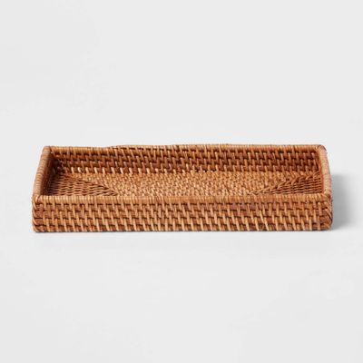 Rattan Tray Light Brown - Threshold: Vanity Organizer, Spot Clean, Bathroom Accessory, 10.25 Width