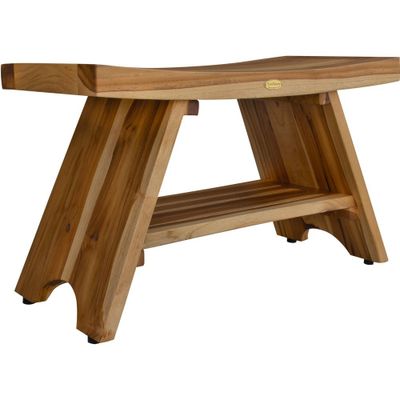 35 Serenity ED968 Wide Teak Shower Bench with Shelf - EcoDecors