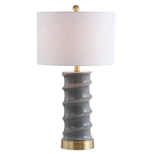 28 Ceramic Taipei Table Lamp with Linen Shade, LED Bulb Included - JONATHAN Y: Modern Nightstand Lighting