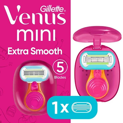 Venus Mini Extra Smooth On The Go Womens Razor + 1 Razor Blade Refill + 1 Travel Case - Trial Size