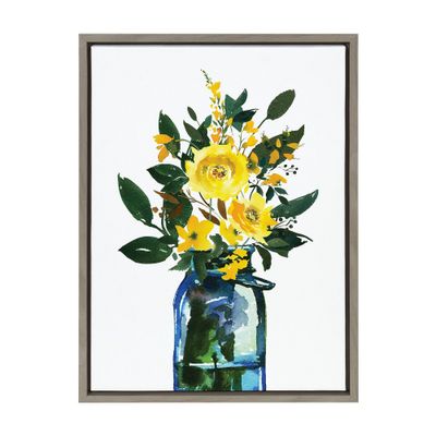 18 x 24 Sylvie Yellow Roses Framed Wall Canvas by Maja Mitrovic Gray - Kate & Laurel All Things Decor: Modern Botanical Digital Art