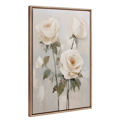 Kate & Laurel All Things Decor 23x33 Sylvie Beaded Soft White Roses Framed Canvas by The Creative Bunch Studio Gold