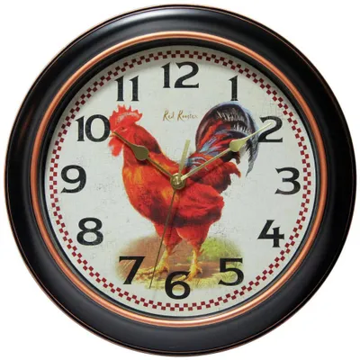 12 Rooster Wall Clock Black - Infinity Instruments: Silent Movement, Indoor Decorative Clock