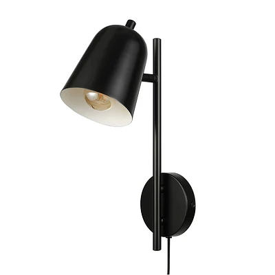 Globe Electric 1-Light Plug-In or Hardwire Matte Black Wall Sconce with Pivoting Shade: ETL Listed, Iron Body, 60W