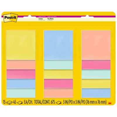 Post-it 15pk 3 Super Sticky Notes 45 Sheets/Pad - Pastel