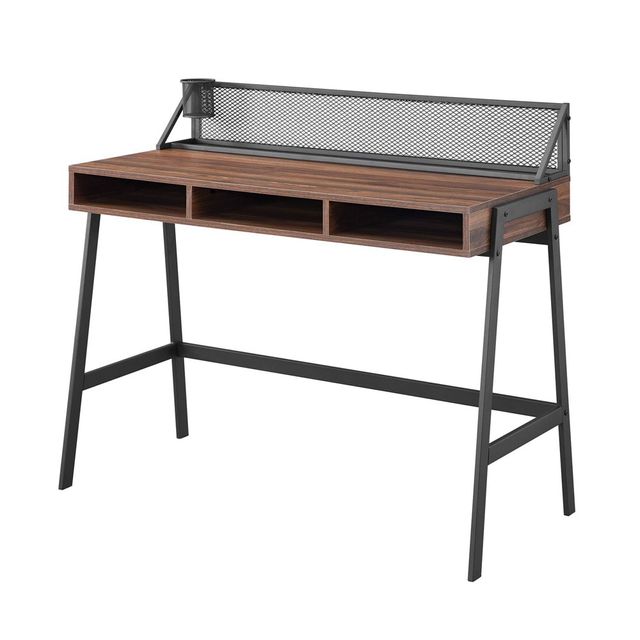 Urban Industrial 3 Cubby Writing Desk with Pen Storage Dark Walnut - Saracina Home