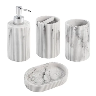 4pc Marble Resin marble effect Bath Accessory Set White - Kralix