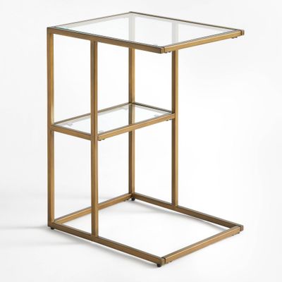 Manhattan C Table Gold - Buylateral: 24 Inch, Small Tempered Glass, C-Shaped Sofa Side Table