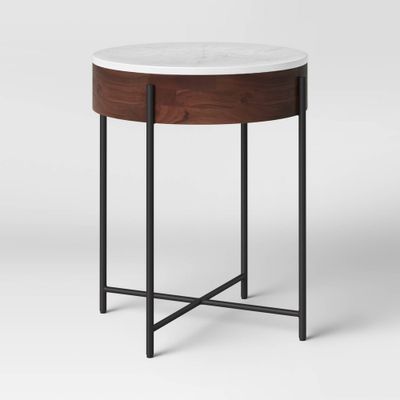 Birkdale Round Marble/Wood End Table White - Threshold: Elegant Accent Furniture, No Assembly Required