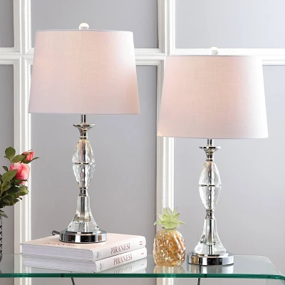 25.5 Reid Crystal Table Lamp Pair: Fluted Base, Drum Shade, LED Bulb Included - JONATHAN Y