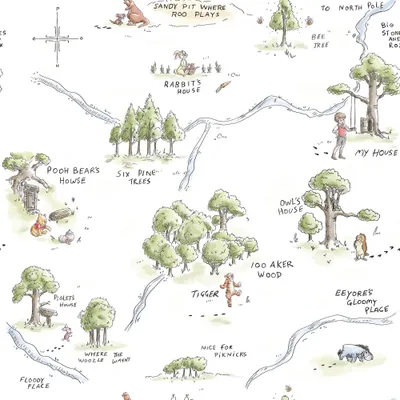 Winnie The Pooh 100 Acre Wood Map Peel And Stick Kids Wallpaper - RoomMates