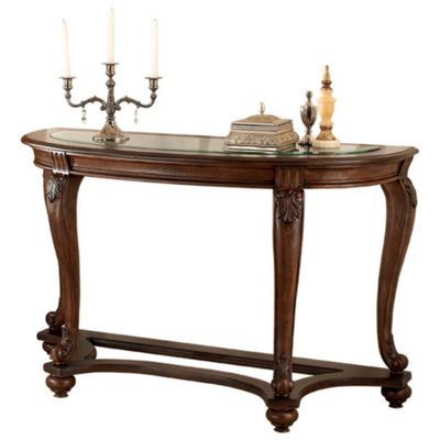 Norcastle Sofa Console Table Dark Brown - Signature Design by Ashley: Entryway Furniture with Tempered Glass & Open Shelf