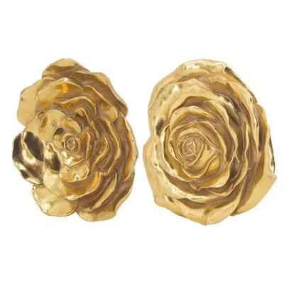 A&B Home Set of 2 Floral Rose Wall Accents Gold: Resin Cast Sculpture, Modern Decor, Vertical Orientation, Includes Hanging Loops