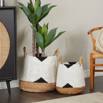 Set of 2 Banana Leaf Storage Baskets White - Olivia & May