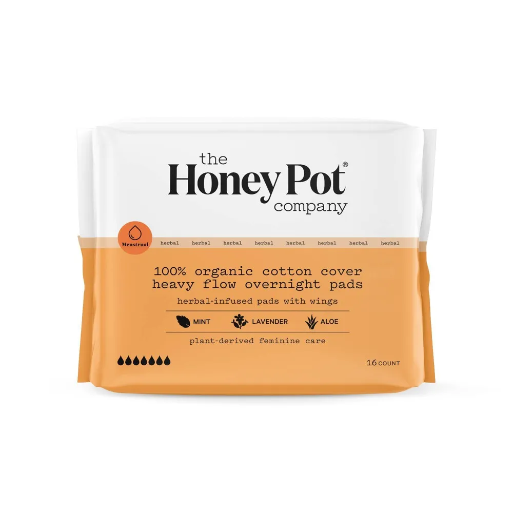 The Honey Pot Company Herbal Overnight Heavy Flow Pads with Wings, Organic  Cotton Cover - 16ct