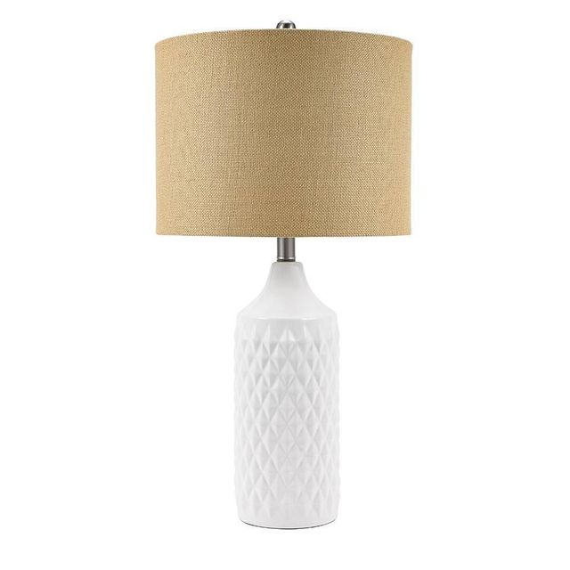 26.5 Geometric Ceramic Table Lamp with Linen Shade White - Cresswell Lighting: Modern for Bedroom, Nightstand