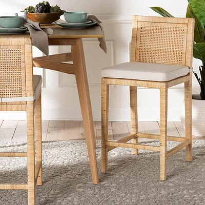 Sofia Wood and Rattan Counter Height Barstool Natural - bali & pari