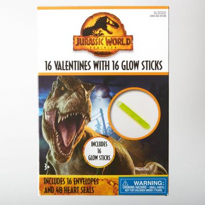 Jurassic World 16ct Valentines Day Classroom Exchange Cards with Glow Sticks - Paper Magic