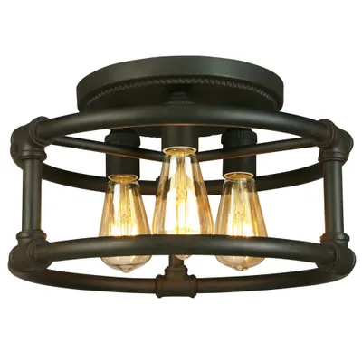 Wymer 3 Light Semi Flush Bronze Dark Brown - EGLO: ETL Listed, Steel Fixture for Foyer & Bedroom