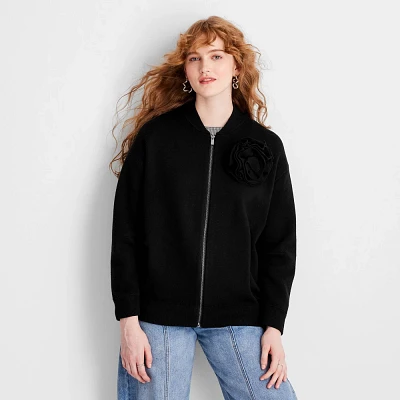 Womens Rosette weater Bomber Jacket - Future Collective Black