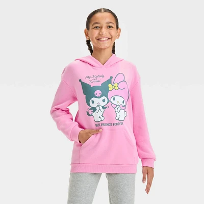 Girls My Melody & Kuromi Oversized Hooded Fleece Pullover Sweatshirt