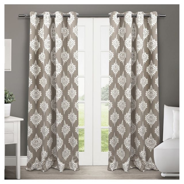 Set of 2 84x52 Medallion Blackout Thermal Grommet Top Window Curtain Panels Taupe - Exclusive Home: Energy Efficient, UV Protection, Privacy