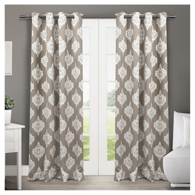 Set of 2 84x52 Medallion Blackout Thermal Grommet Top Window Curtain Panels Taupe - Exclusive Home