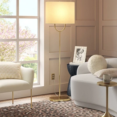 Modern Ring Floor Lamp Brass with White Shade: Slim Metal, Includes LED Bulb - Threshold