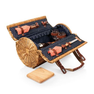 Picnic Time Verona Wine & Cheese Basket - Adeline Collection: Navy Blue & Coral Orange Picnic Basket Set, Service for 2