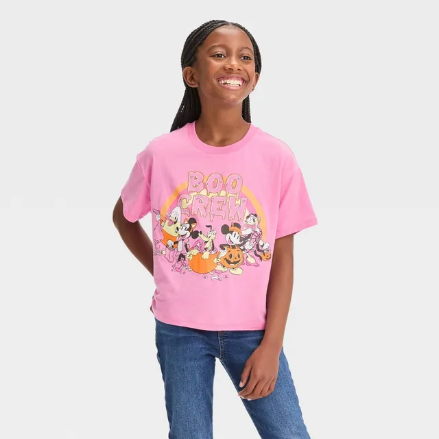 Girl's Disney Mickey Mouse Peace Sign T-shirt - Light Pink - Medium : Target