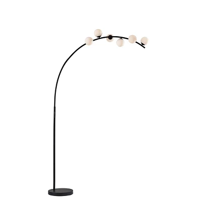 Adesso Ronan Arc Lamp (Includes LED Light Bulb) with Smart Switch Black: ETL Listed, Dimmable Glass Shade, Steel Body