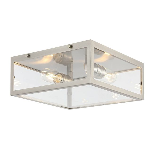 12 LED 2-Light Iron/Glass Grayson Pendant Nickel/Clear - JONATHAN Y: Modern Flush Mount ETL Listed