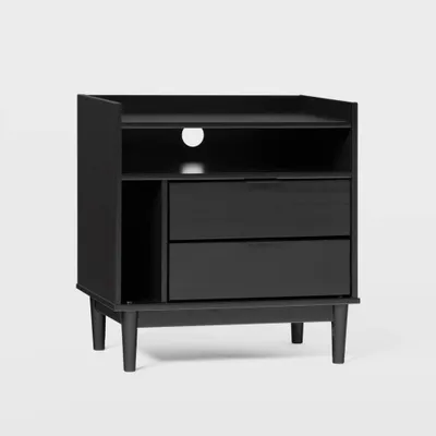 Mid-Century Modern Solid Wood 2 Drawer Storage Nightstand