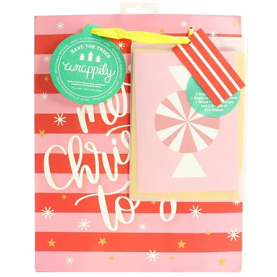 Wrappily Merry Christmas to You Striped Gift Packaging Set Pink/Red