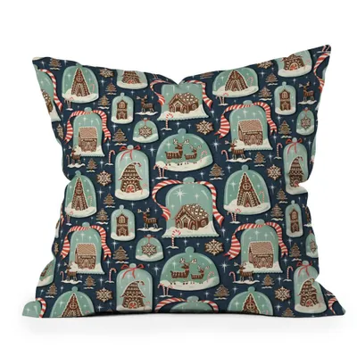 16x16 Heather Dutton Gingerbread Village Square Throw Pillow Blue - Deny Designs: Christmas Decor, Indoor Use, Zippered