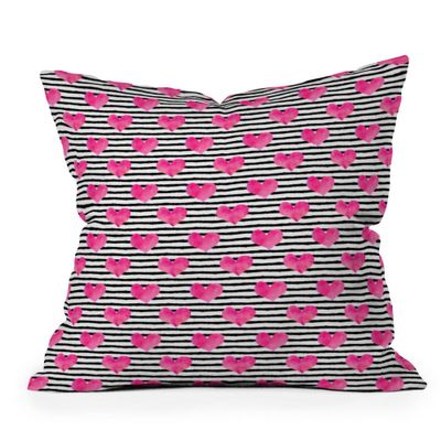 26x26 Oversized Little Arrow Design Co Watercolor Hearts on Striped Square Throw Pillow Pink - Deny Designs