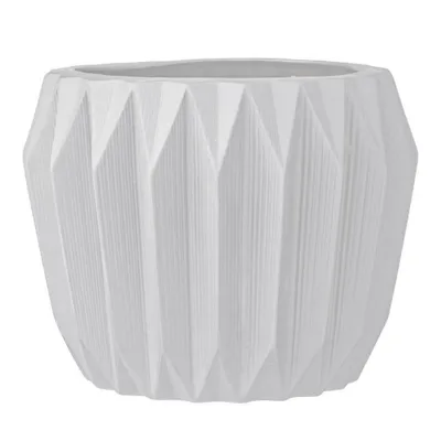 Storied Home Ceramic Fluted Flower Pot - White (7): Indoor Ceramic Planter, No Drainage, Warp-Proof