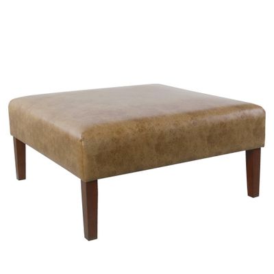 Square Coffee Table Ottoman Vegan Leather  - HomePop: Polyurethane Upholstered Bench, Foam Filled