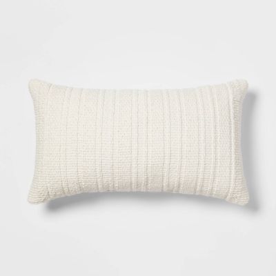 Oversized Textural Woven Lumbar Throw Pillow Cream - Threshold: Indoor Rectangle Cushion for Sofa