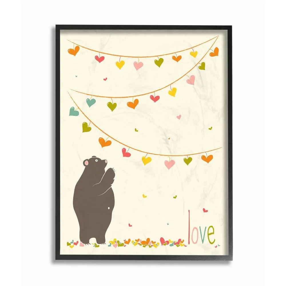 11x1.5x14 Love Bear with Heart Garland Framed Giclee Kids Texturized Art - Stupell Industries