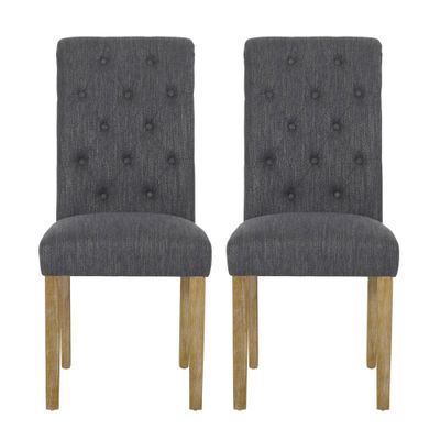 2pk Aruda Contemporary Fabric Tufted Dining Chairs Beige/Natural - Christopher Knight Home: Roll-Back, Rubberwood Legs