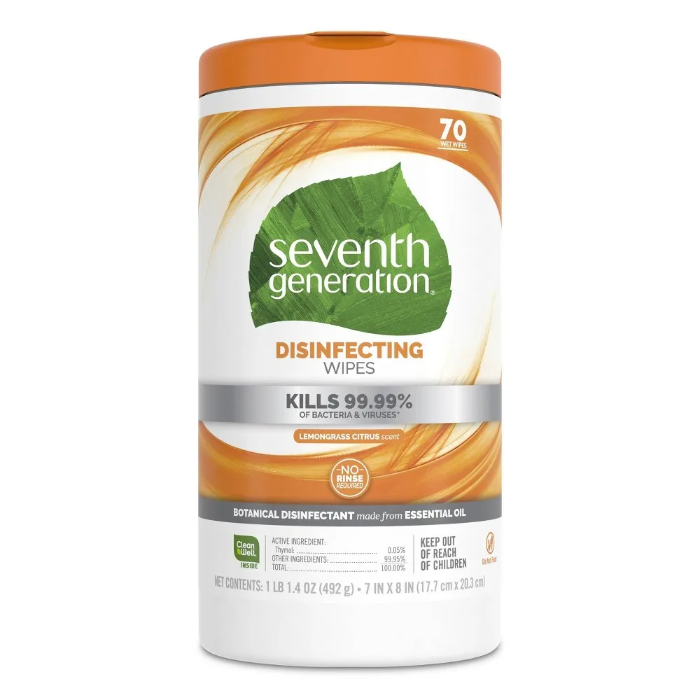 Seventh Generation Lemongrass Citrus Disinfecting Wipes - 70ct