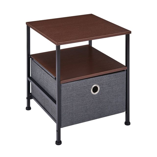 Modern End/Side Table with Shelf and Fabric Storage Drawer Gray - Danya B.: Bedroom Side Table with Open Shelving